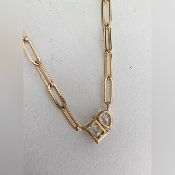 18K Gold Plated CZ Gemstone paperclip necklace - Picture 4 of 7